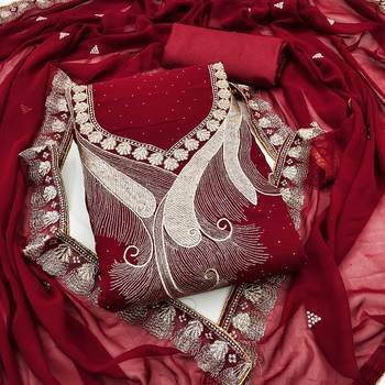 Women maroon georgette  dress material with dupatta 2