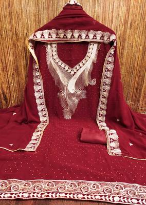 Women maroon georgette  dress material with dupatta 3