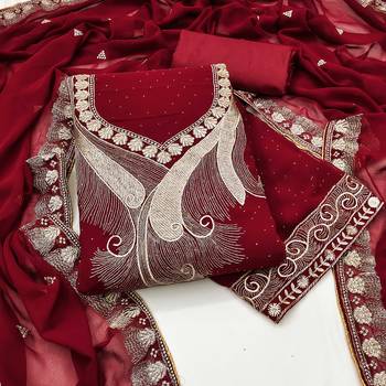 Women maroon georgette  dress material with dupatta 4