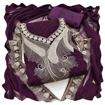 Women purple georgette  dress material with dupatta 1