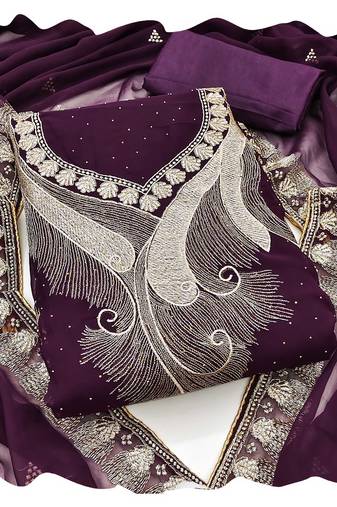 Women purple georgette  dress material with dupatta