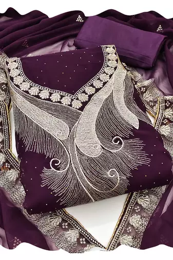 Women purple georgette  dress material with dupatta