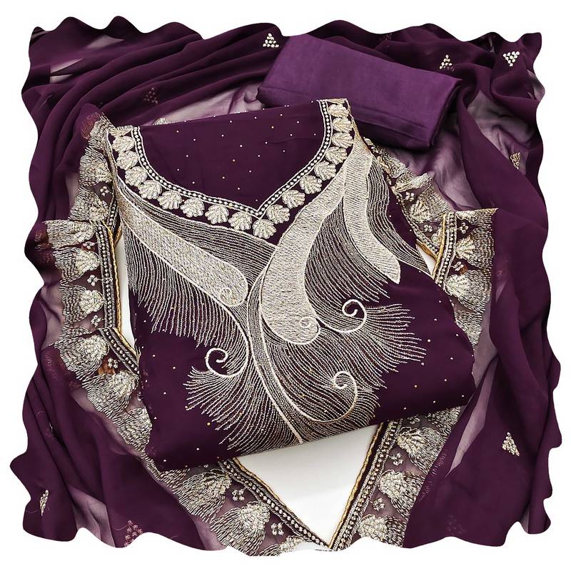 Women purple georgette  dress material with dupatta