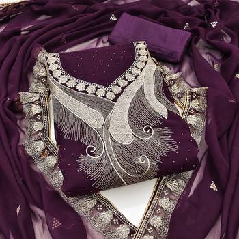 Women purple georgette  dress material with dupatta 2