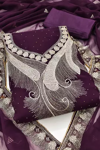 Women purple georgette  dress material with dupatta