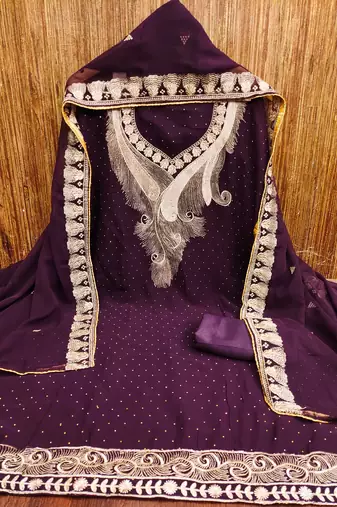 Women purple georgette  dress material with dupatta