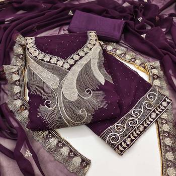 Women purple georgette  dress material with dupatta 4
