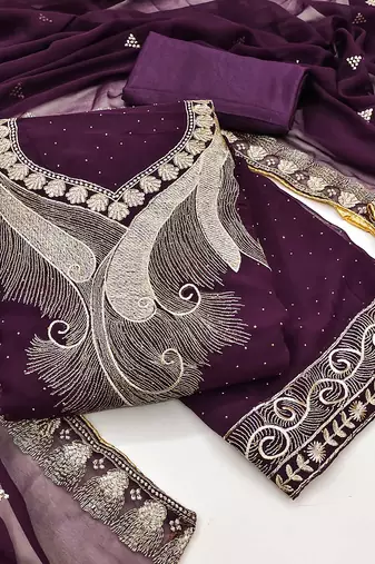 Women purple georgette  dress material with dupatta