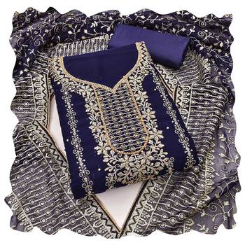 Women blue georgette dress material with dupatta 1