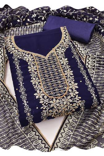 Women blue georgette  dress material with dupatta