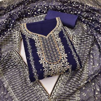 Women blue georgette dress material with dupatta 2