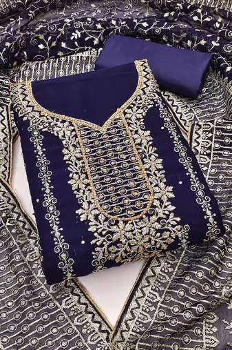 Women blue georgette dress material with dupatta