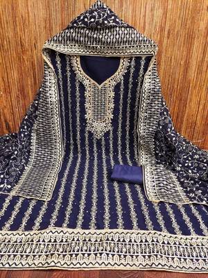 Women blue georgette dress material with dupatta 3