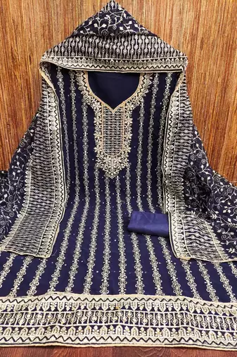 Women blue georgette dress material with dupatta