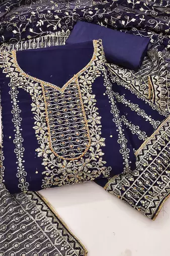 Women blue georgette dress material with dupatta