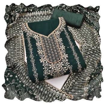 Women green georgette dress material with dupatta 1