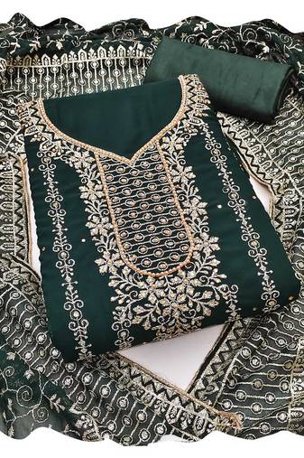Women green georgette  dress material with dupatta
