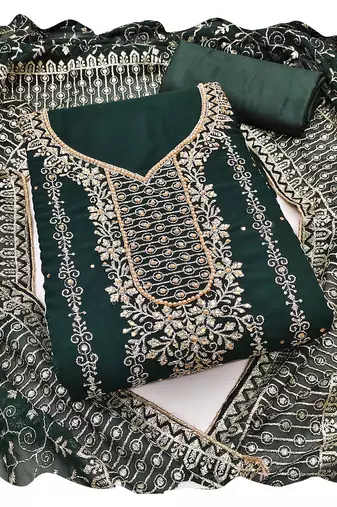 Women green georgette  dress material with dupatta