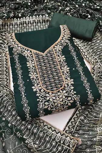 Women green georgette dress material with dupatta