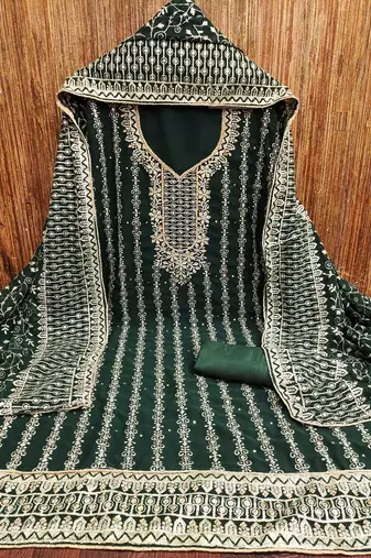Women green georgette dress material with dupatta