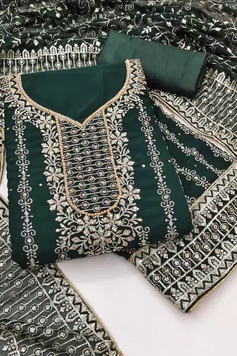 Women green georgette dress material with dupatta