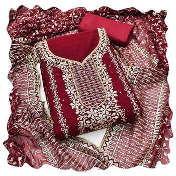 Women maroon georgette dress material with dupatta 1