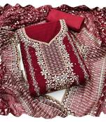 Women maroon georgette dress material with dupatta
