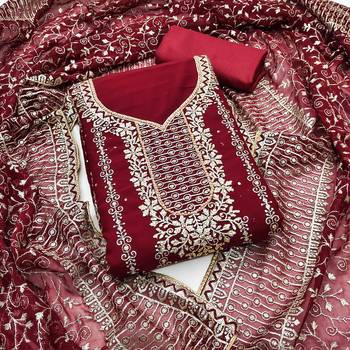 Women maroon georgette dress material with dupatta 2
