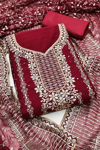 Women maroon georgette dress material with dupatta