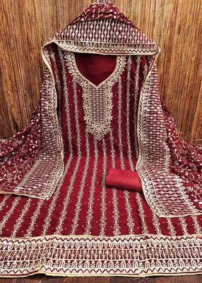 Women maroon georgette dress material with dupatta 3