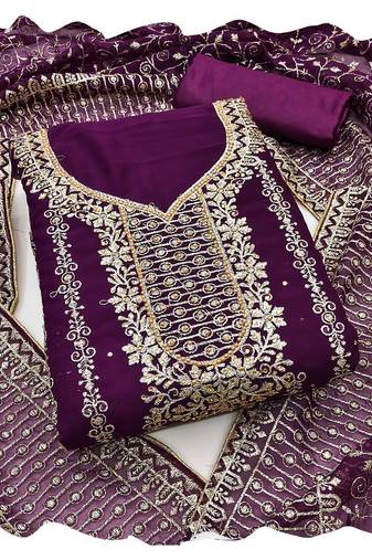 Women purple georgette  dress material with dupatta