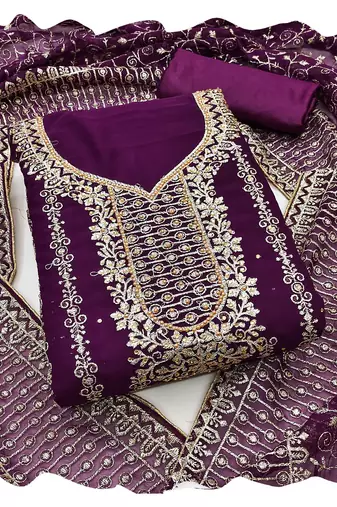 Women purple georgette dress material with dupatta