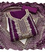 Women purple georgette dress material with dupatta