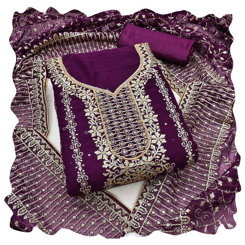Women purple georgette  dress material with dupatta