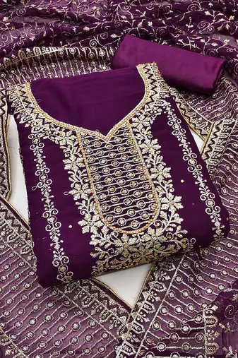 Women purple georgette dress material with dupatta