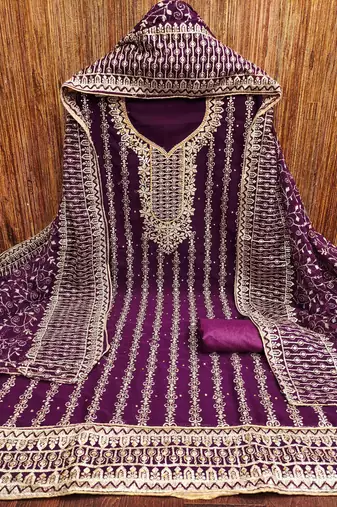 Women purple georgette dress material with dupatta