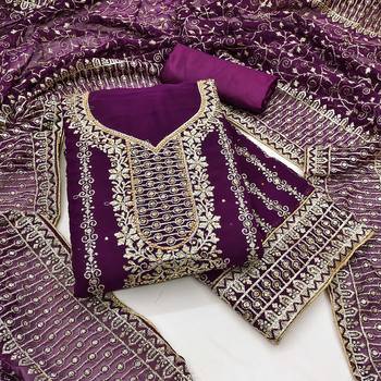 Women purple georgette dress material with dupatta 4