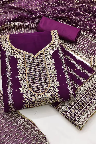 Women purple georgette dress material with dupatta