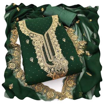 Women green georgette  dress material with dupatta 1