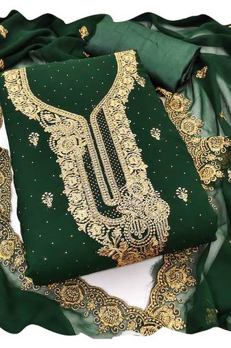 Women green georgette  dress material with dupatta