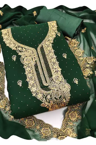 Women green georgette  dress material with dupatta