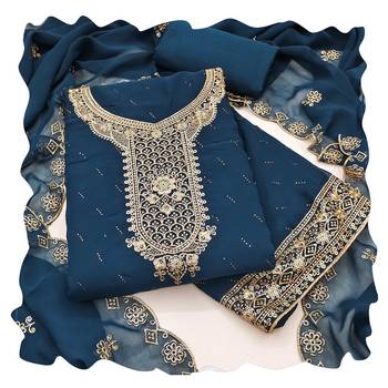 Women blue georgette  dress material with dupatta 1