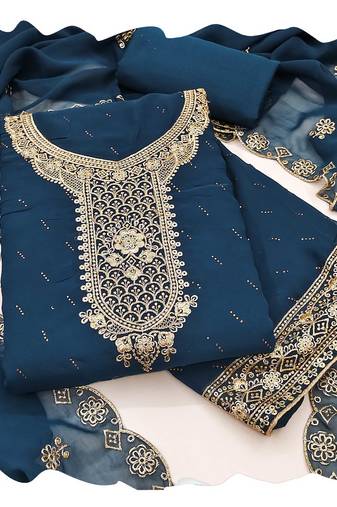 Women blue georgette  dress material with dupatta