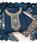 Women blue georgette  dress material with dupatta