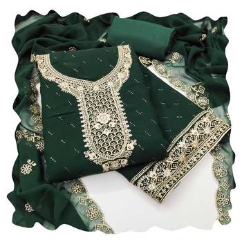 Women green georgette  dress material with dupatta 1