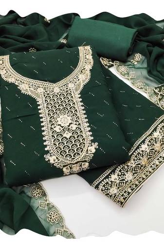 Women green georgette  dress material with dupatta