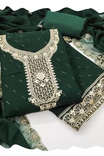 Women green georgette  dress material with dupatta