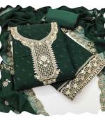 Women green georgette  dress material with dupatta