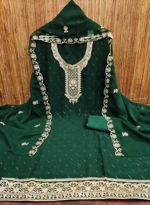 Women green georgette  dress material with dupatta 3