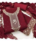 Women maroon georgette  dress material with dupatta